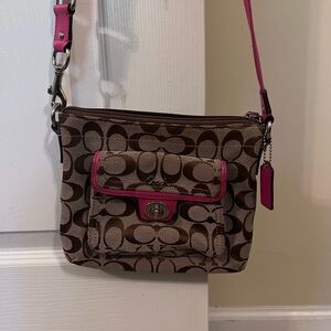 Coach Signature Brown and Pink Crossbody Bag with Monogram